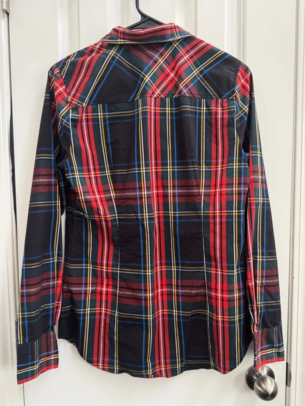 J. Crew Red, Black and Blue Plaid Button-Down Shirt, Sz 6 Tall, Like New